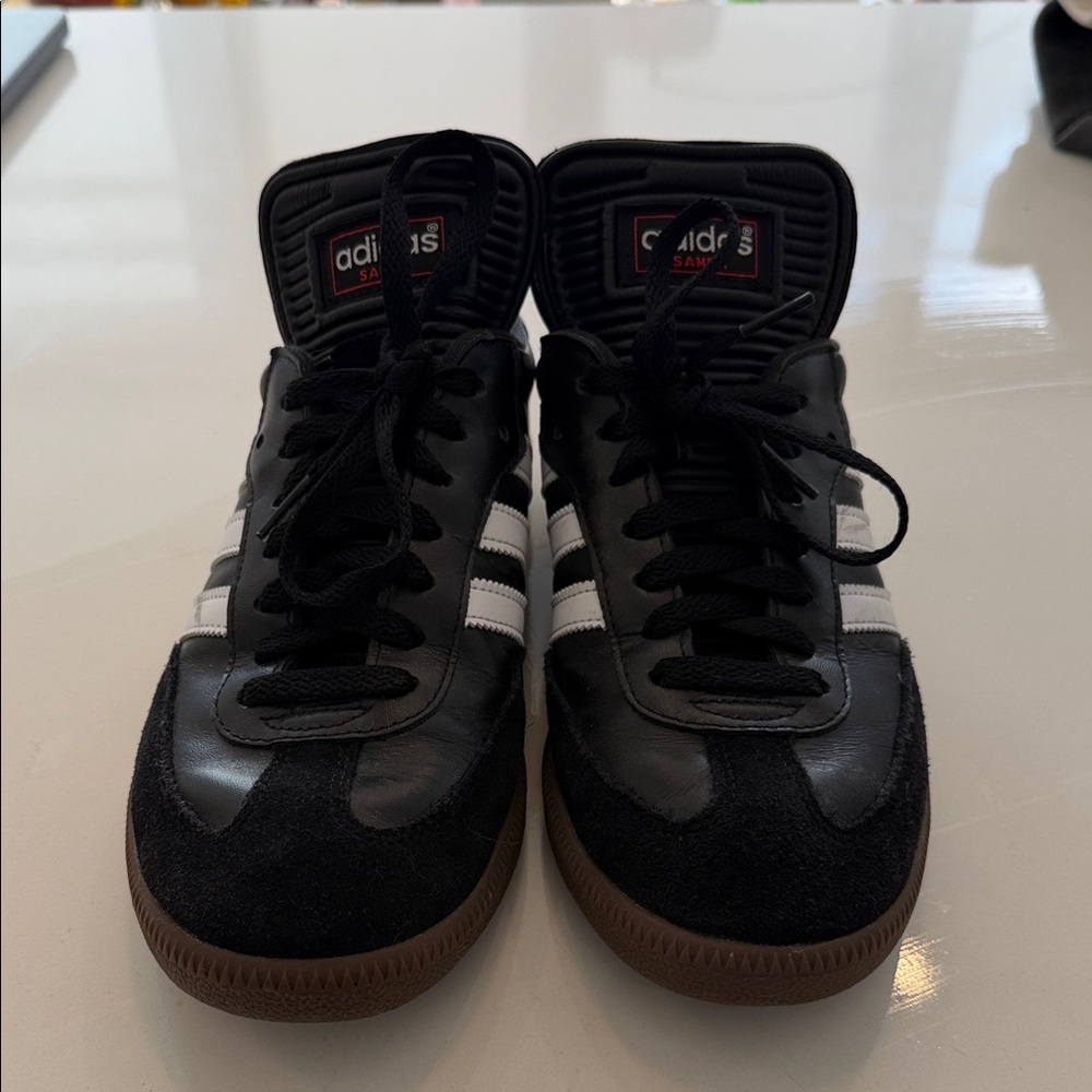 Adidas Men's Black and White Sneakers with Gum Sole